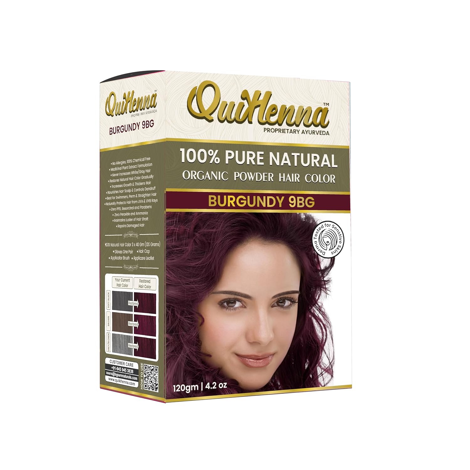 Quikhenna 100% Organic Powder Hair Color- 120 Gm- 9BG Burgundy - BuyPureNaturals