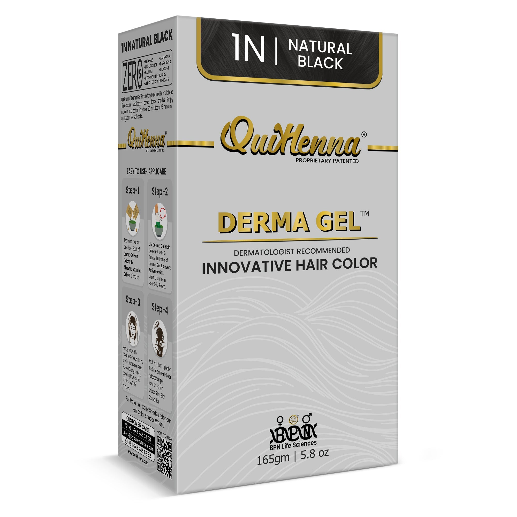 QH+ QuikHenna CLINICA Organic Gel Innovative Derma Hair Color 165gm- 1N Natural Black - buyPureNaturals