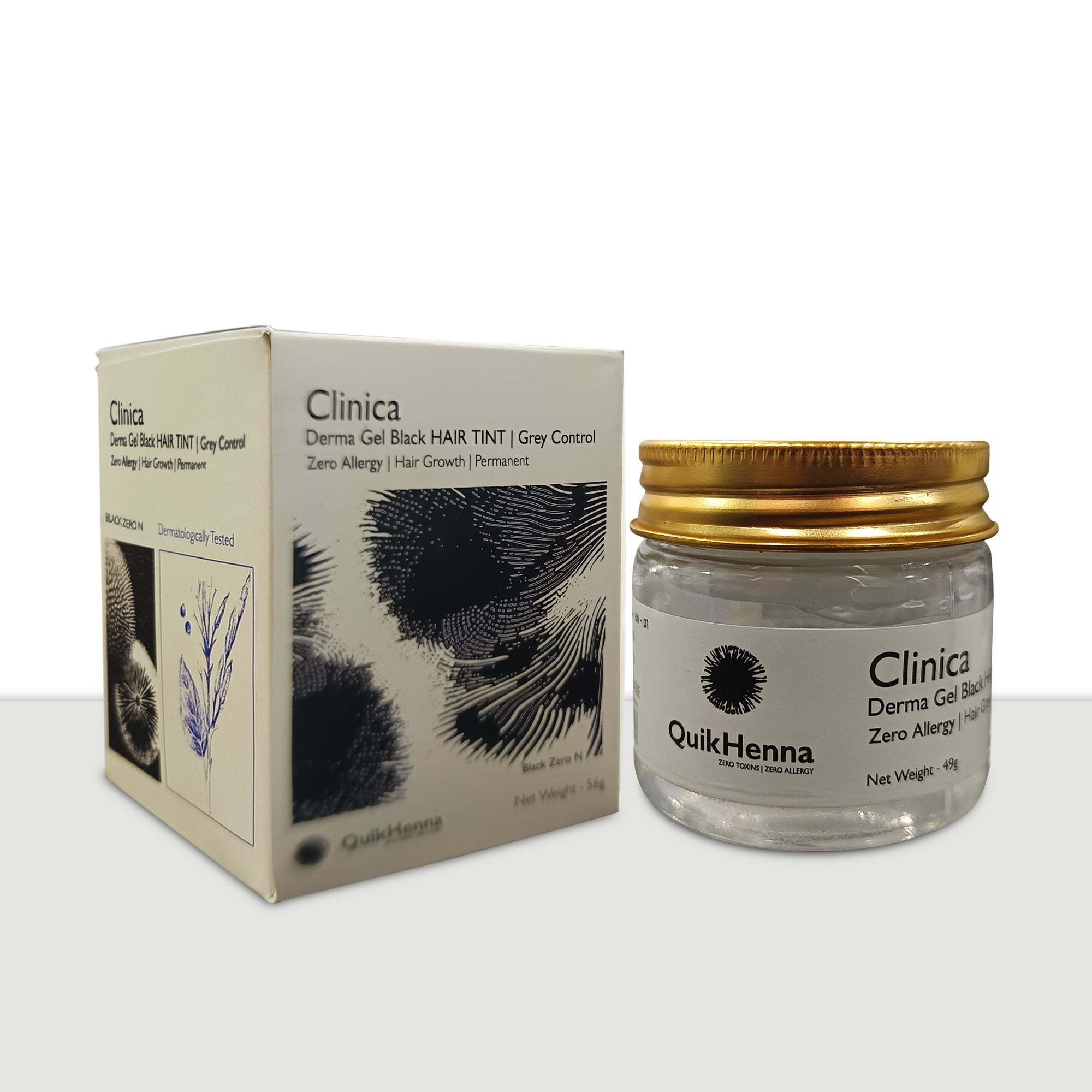 QH+ QuikHenna CLINICA Organic Gel Derma Black Tint Hair Colour- 46gm- 0N Natural Grey Black - BuyPureNaturals