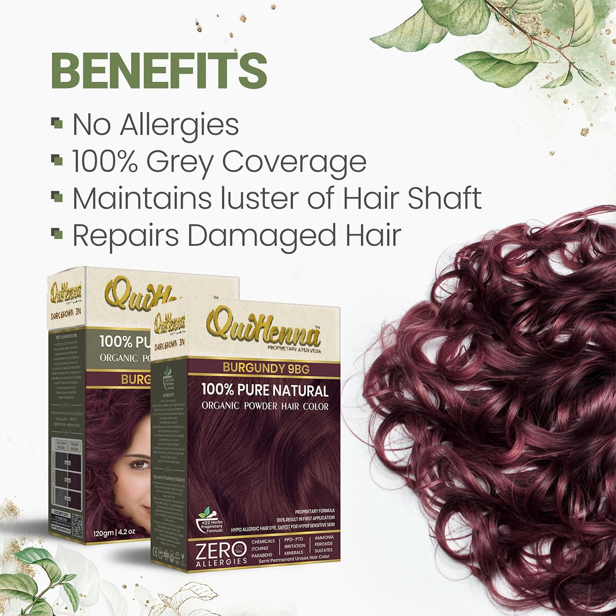 Quikhenna 100% Organic Powder Hair Color- 120 Gm- 9BG Burgundy - BuyPureNaturals