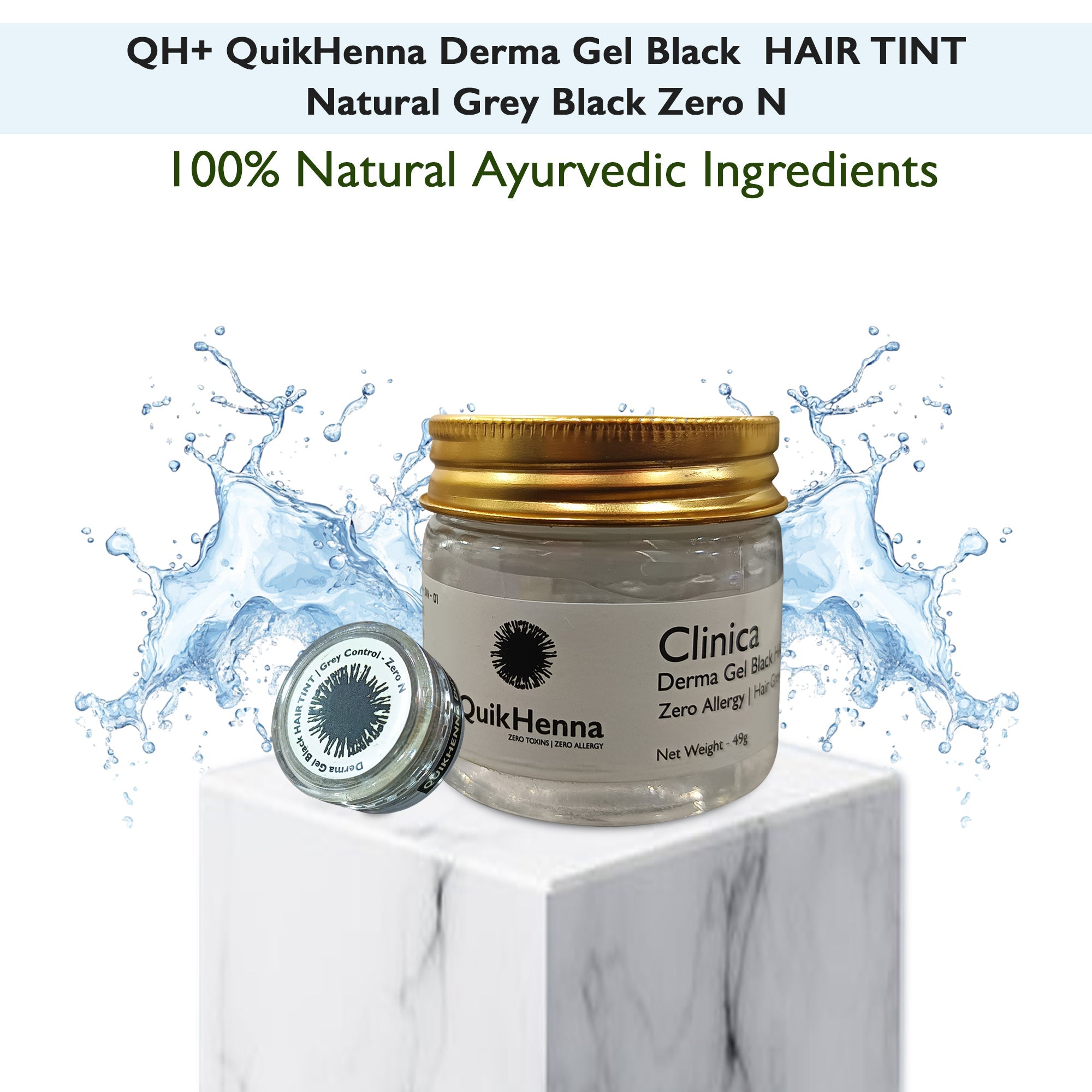 QH+ QuikHenna CLINICA Organic Gel Derma Black Tint Hair Colour- 46gm- 0N Natural Grey Black - BuyPureNaturals
