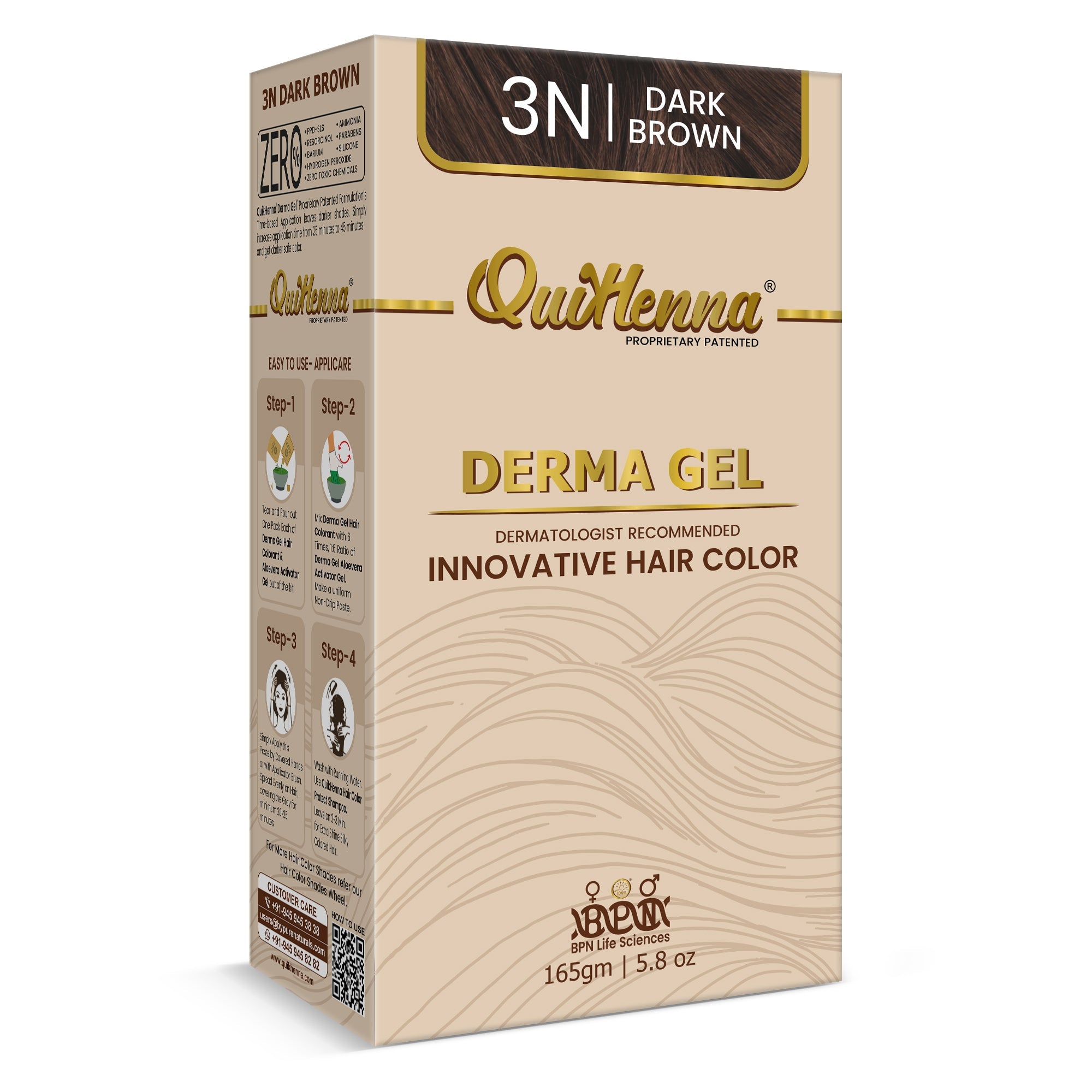 QH+ QuikHenna CLINICA Organic Gel Innovative Derma Hair Color 165gm- 3N Dark Brown - buyPureNaturals