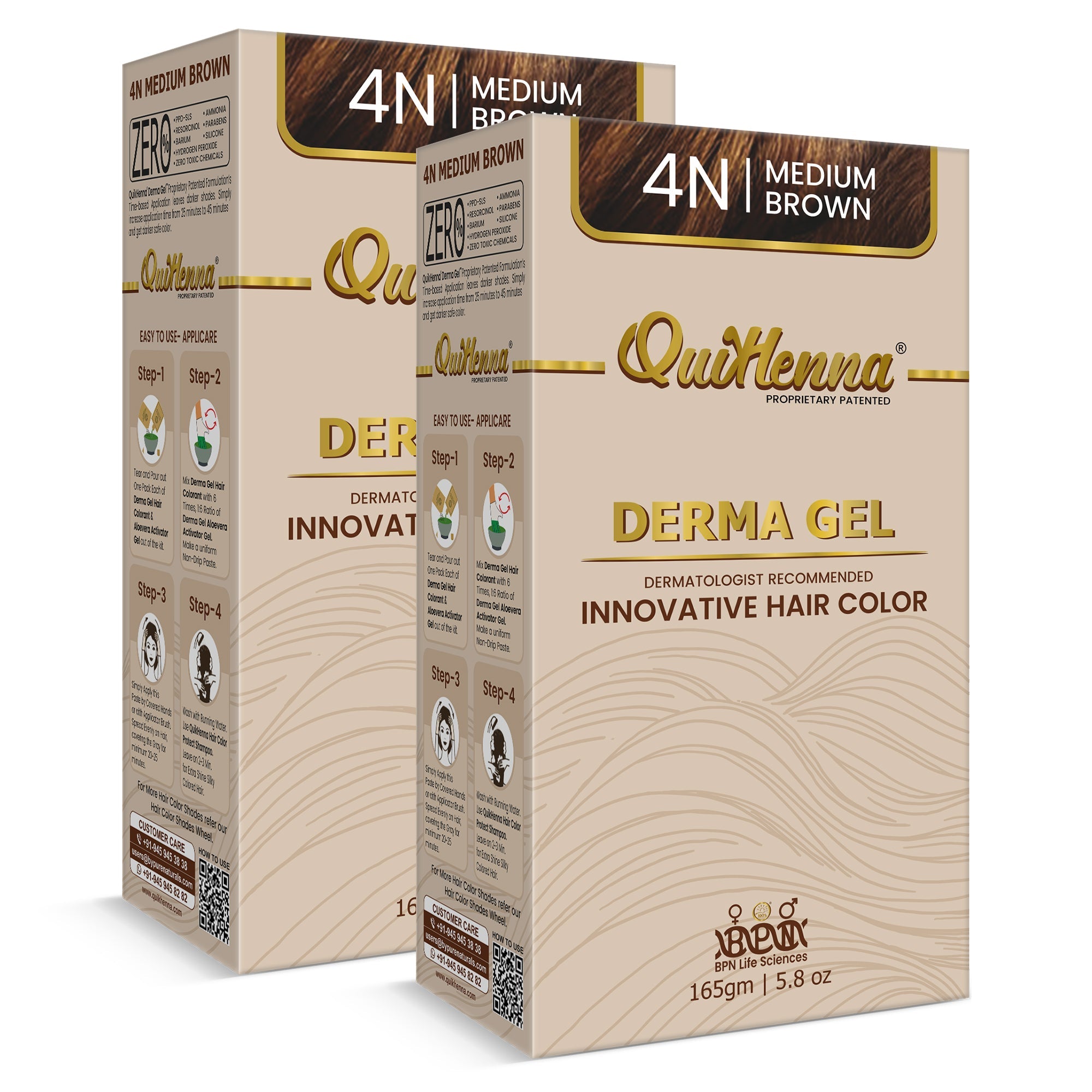 QH+ QuikHenna CLINICA Organic Gel Innovative Derma Hair Color 165gm- 4N Medium Brown - buyPureNaturals