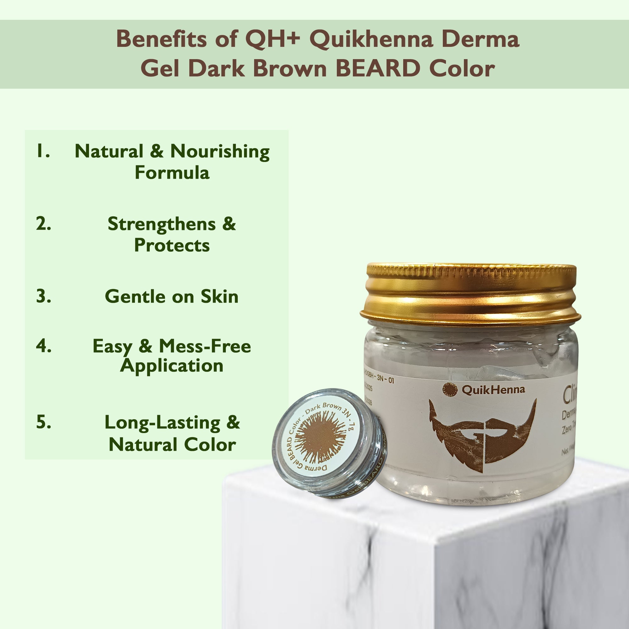 QH+ QuikHenna CLINICA Organic Gel Derma Dark Brown Beard Color- 72gm- 3N - BuyPureNaturals