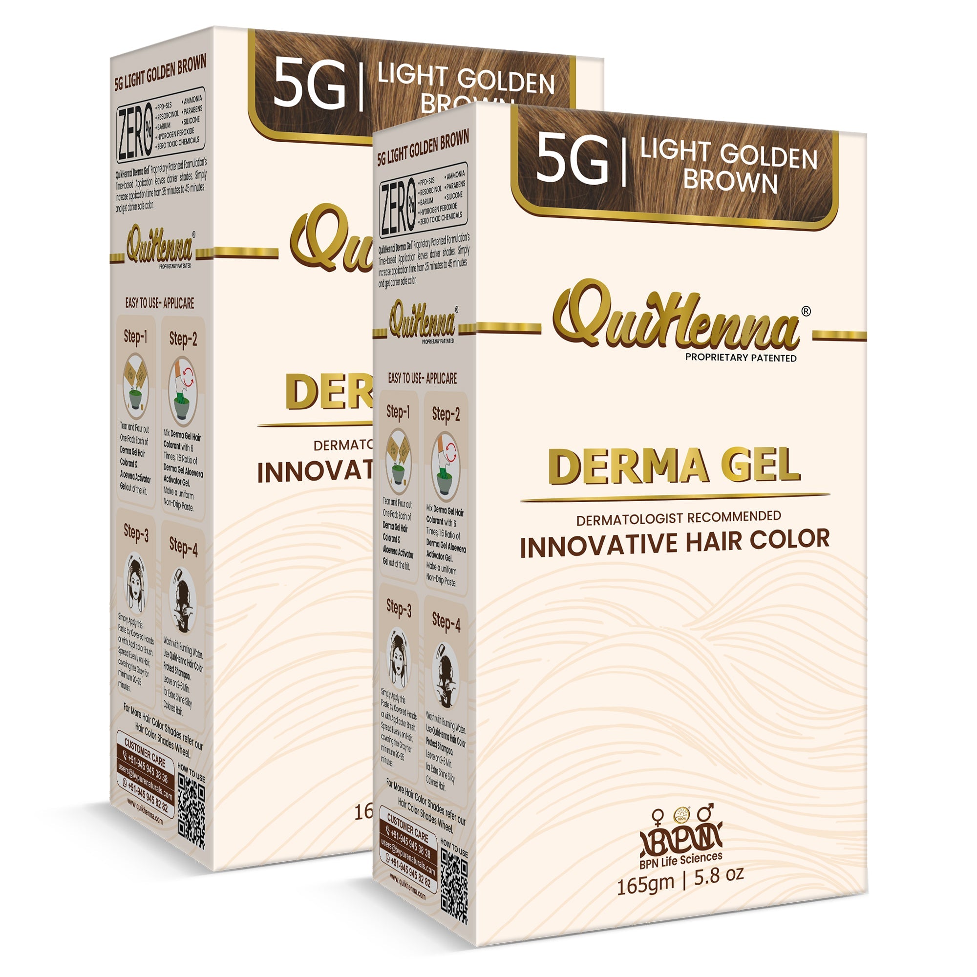 QH+ QuikHenna CLINICA Organic Gel Innovative Derma Hair Color 165gm- 5G Light Golden Brown - buyPureNaturals