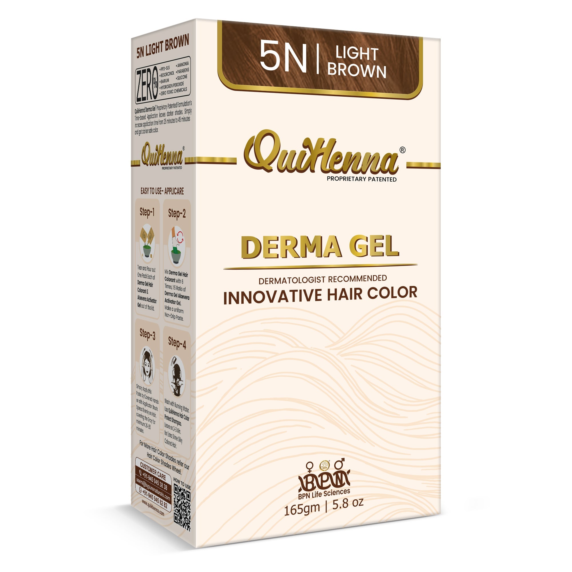 QH+ QuikHenna CLINICA Organic Gel Innovative Derma Hair Color 165gm- 5N Light Brown - buyPureNaturals