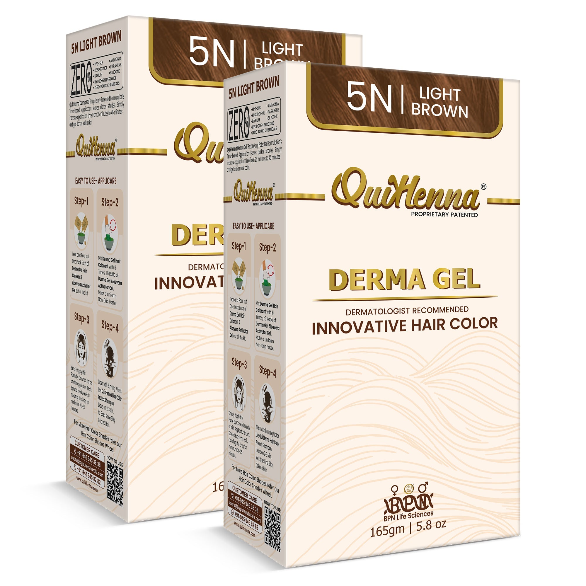 QH+ QuikHenna CLINICA Organic Gel Innovative Derma Hair Color 165gm- 5N Light Brown - buyPureNaturals