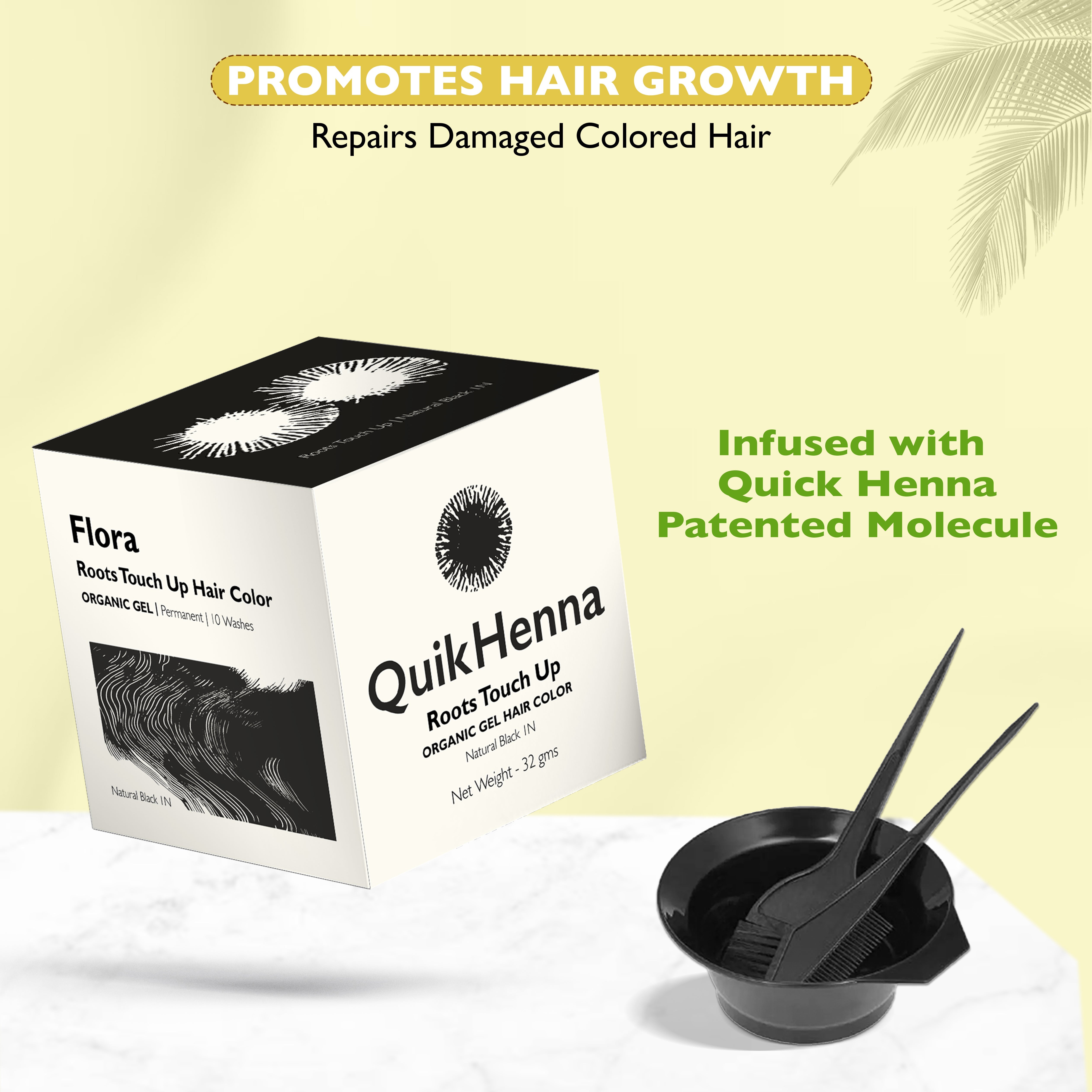 QH+ QuikHenna FLORA Organic Gel Roots Touch Up Hair Color- 32gm- 1N Natural Black - BuyPureNaturals
