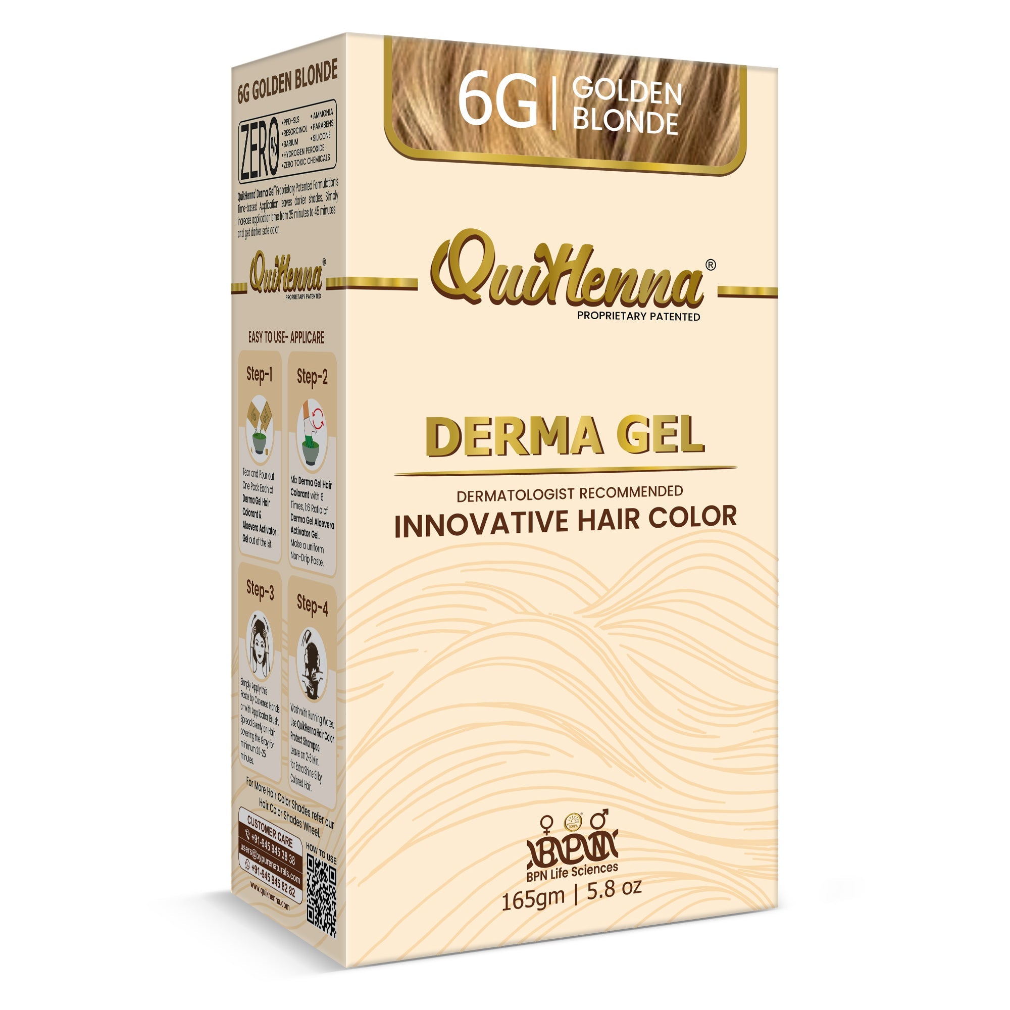 QH+ QuikHenna CLINICA Organic Gel Innovative Derma Hair Color 165gm- 6G Golden Blonde - buyPureNaturals