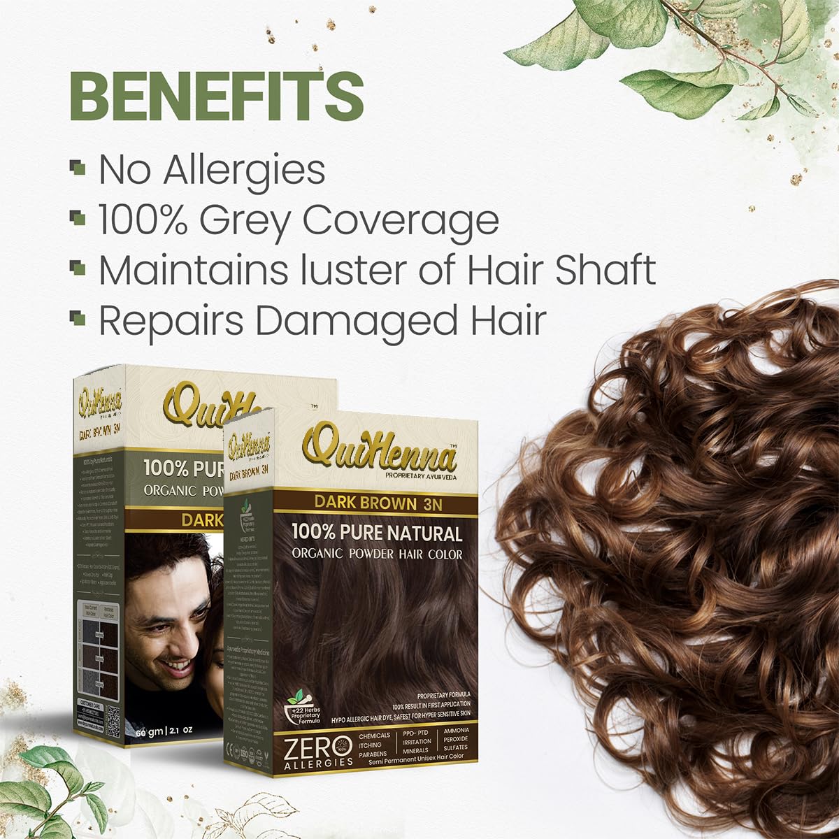 Quikhenna 100% Organic Powder Hair Color- 60 Gm- 3N Dark Brown - BuyPureNaturals