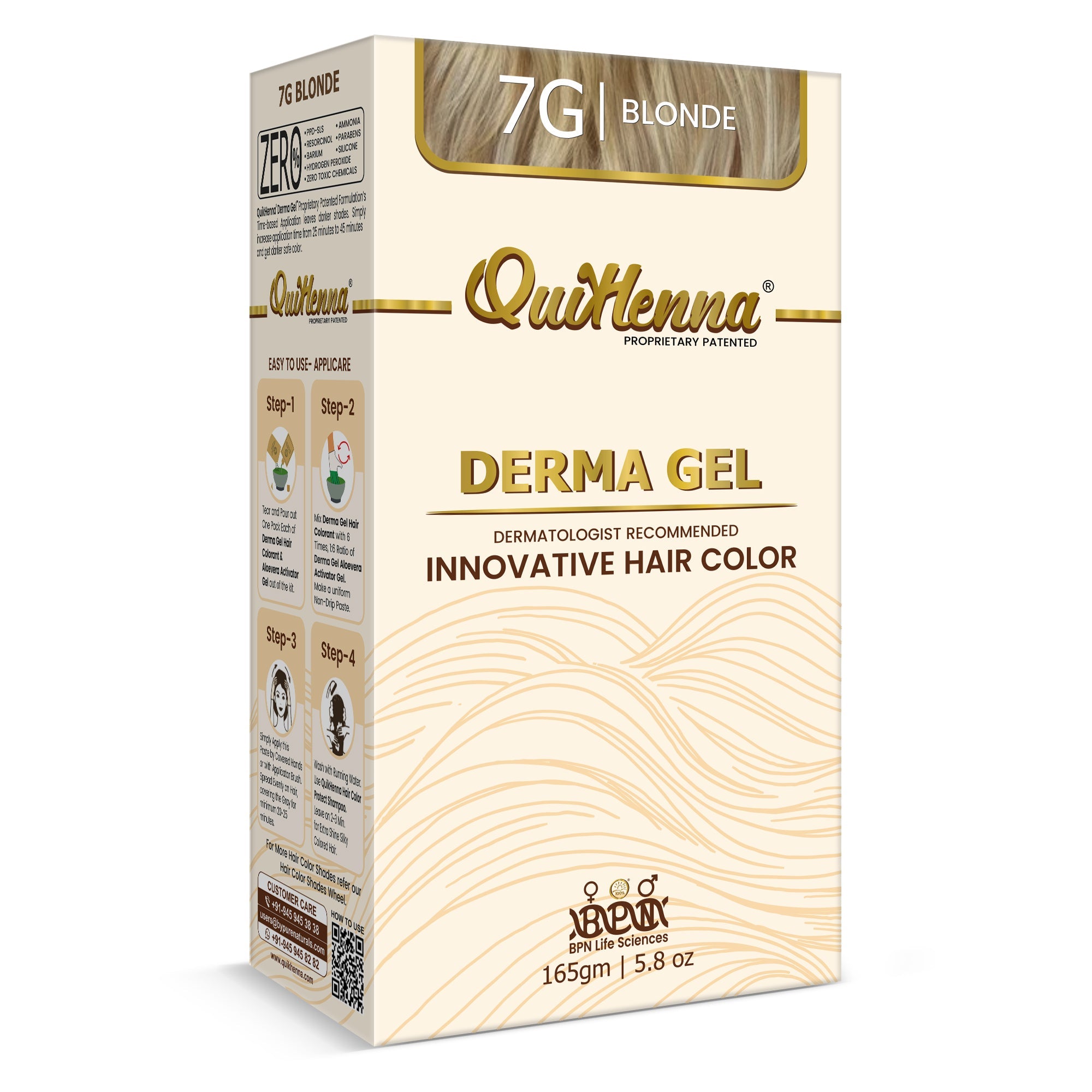 QH+ QuikHenna CLINICA Organic Gel Innovative Derma Hair Color 165gm - 7G Blonde - buyPureNaturals