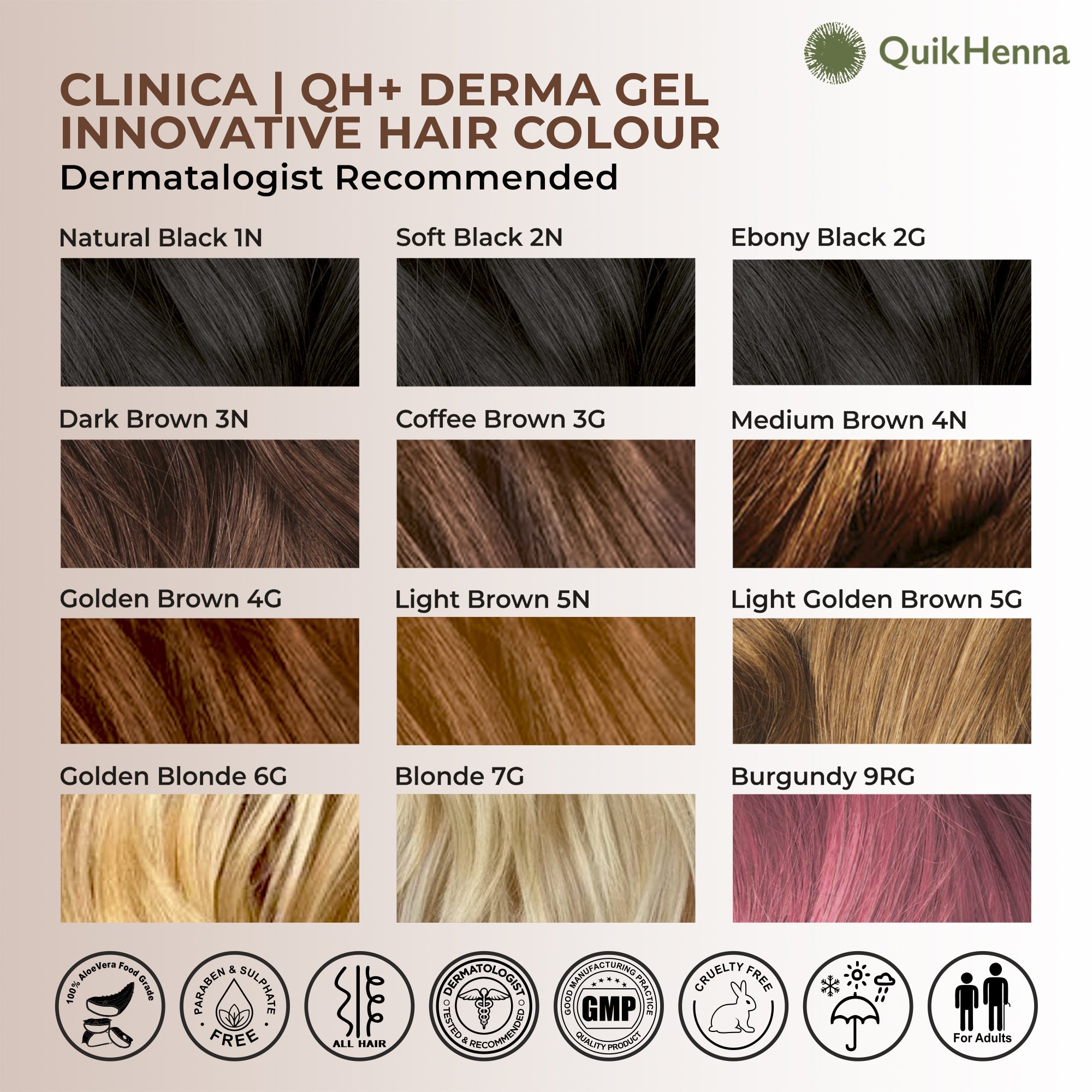 QH+ QuikHenna CLINICA Organic Gel Innovative Derma Hair Color 165gm- 9RG Burgundy - buyPureNaturals