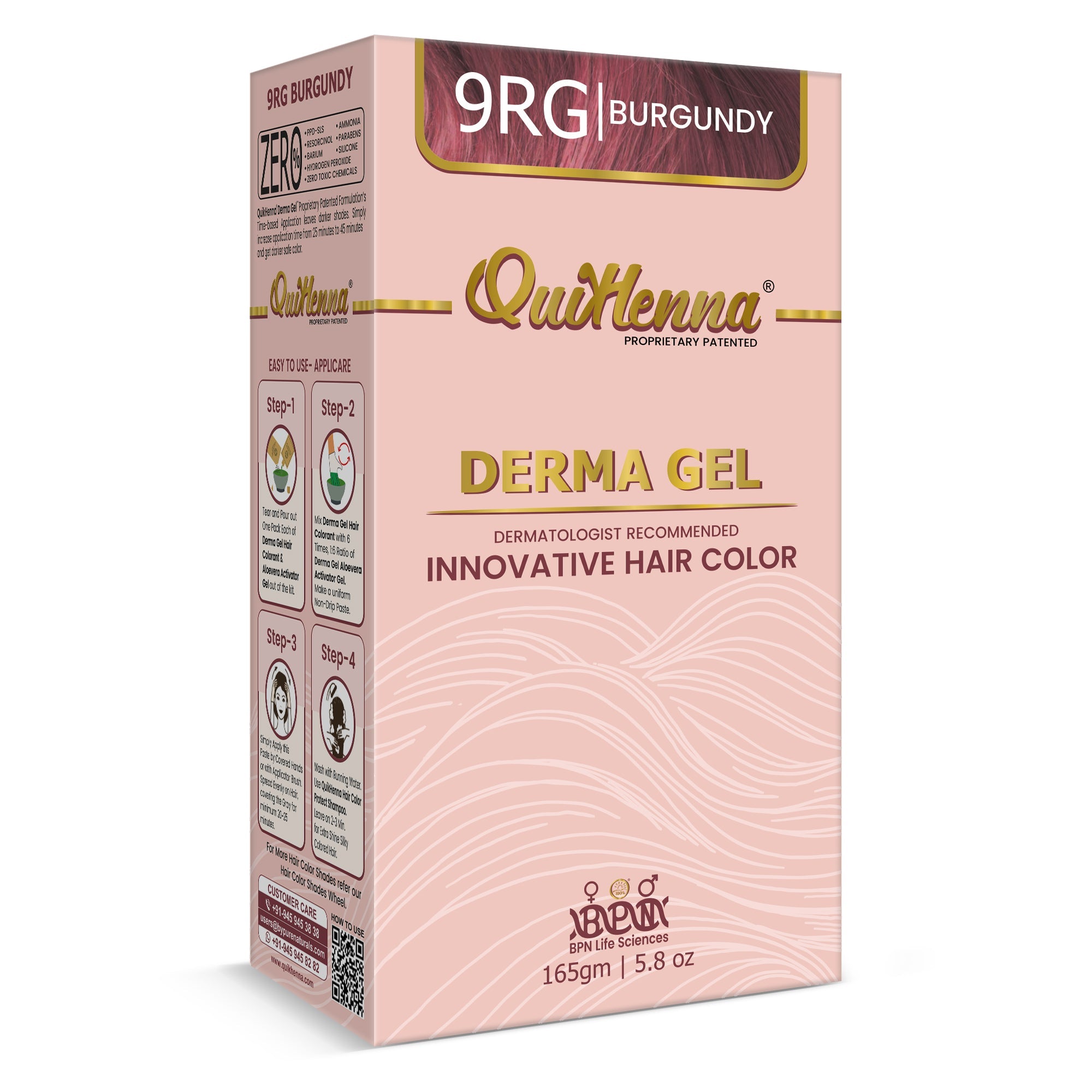 QH+ QuikHenna CLINICA Organic Gel Innovative Derma Hair Color 165gm- 9RG Burgundy - buyPureNaturals