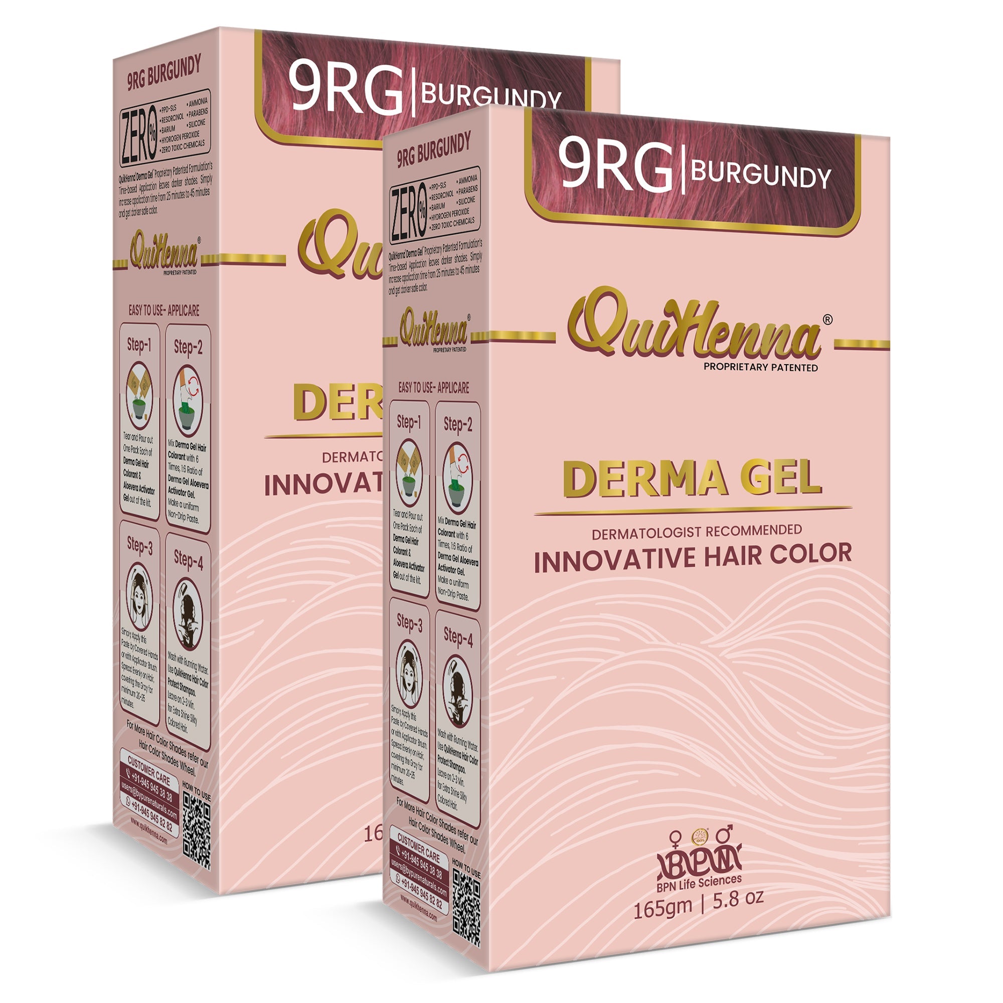 QH+ QuikHenna CLINICA Organic Gel Innovative Derma Hair Color 165gm- 9RG Burgundy - buyPureNaturals