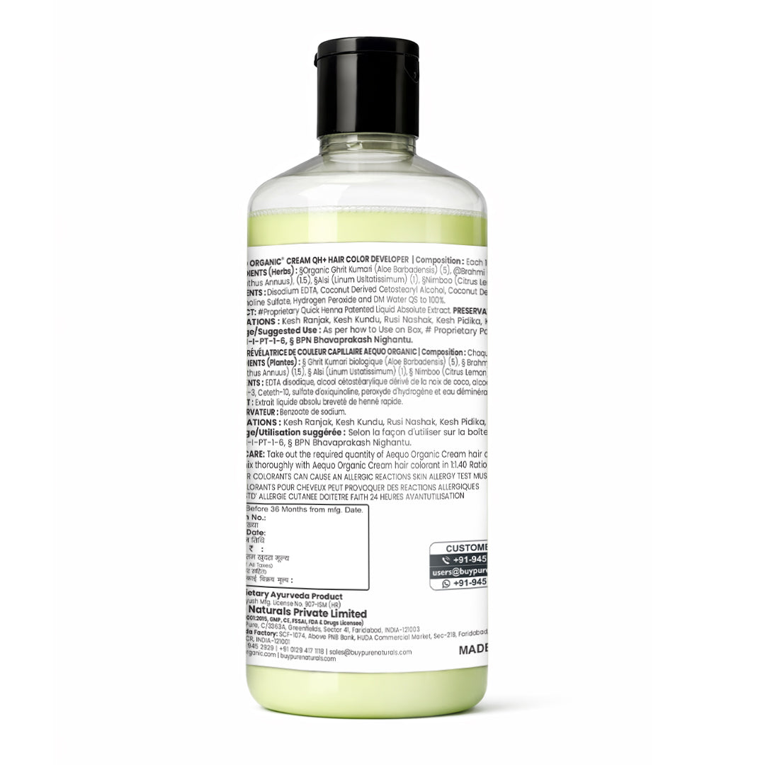 QH+ Aequo Organic Cream Extra Care 25 Vol. Oxydant Developer- 400ml